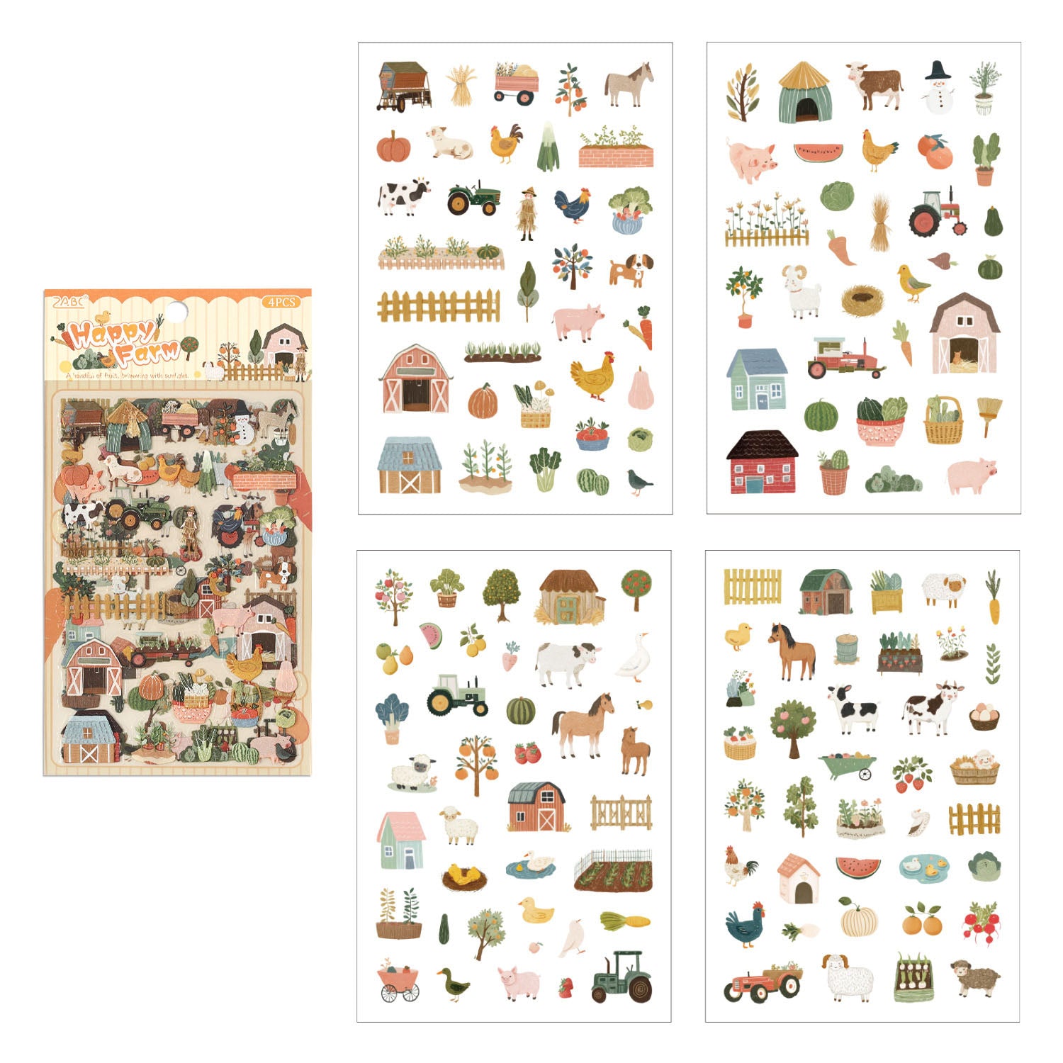 4 Pcs Everyday Journal PET Stickers - Happy Farm