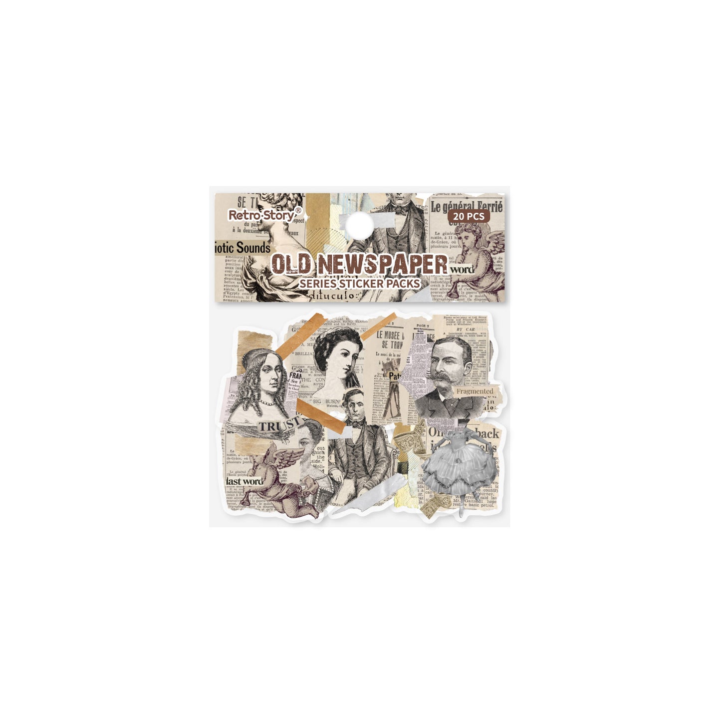 20 Pcs Vintage Newspaper Themed Washi Stickers JBXL