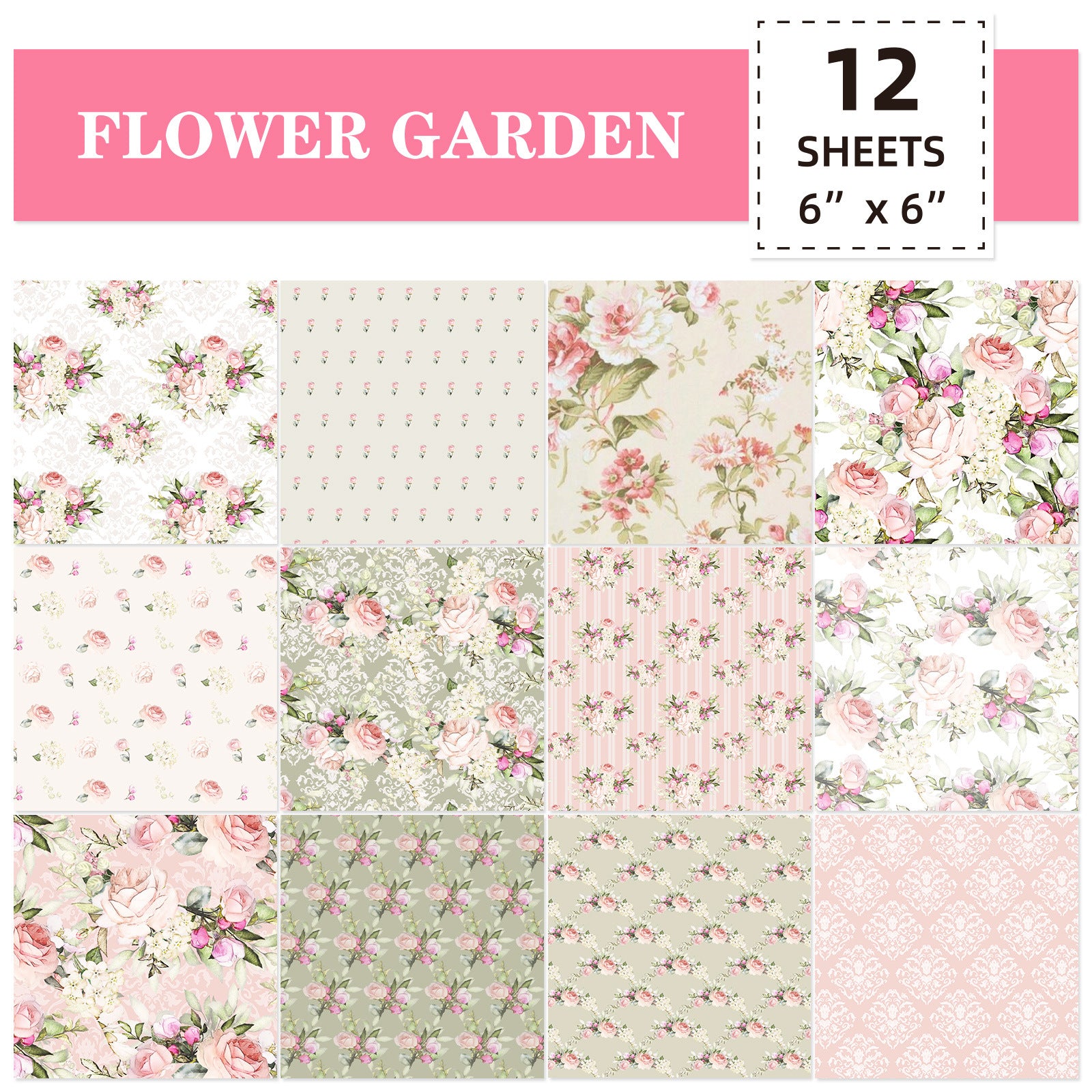 6 inch Pink Flower Scrapbook Paper Pad PA272