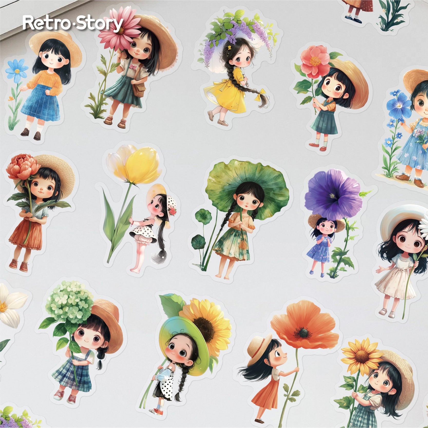 20 Pcs Little Flower Girl PET Stickers FRXL