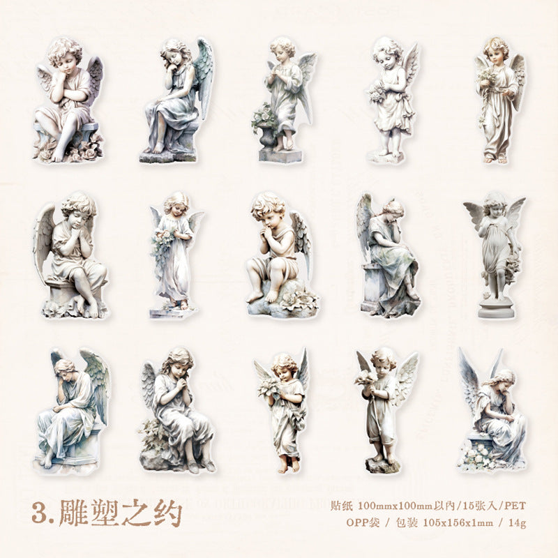15 Pcs Sculpture Themed PET Stickers DSKXQ