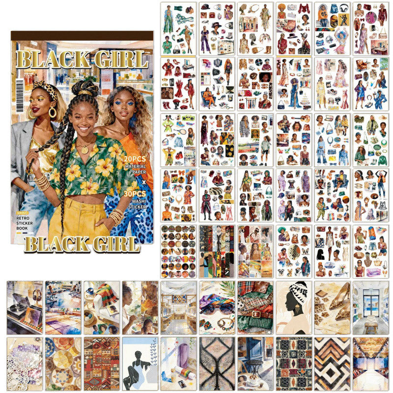 A5 Mixed Material Sticker Book - Black Girl