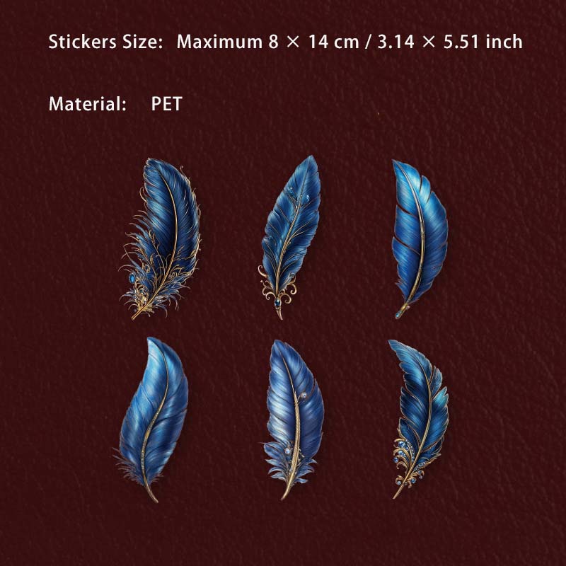 6 Pcs Feather PET Stickers SZBY
