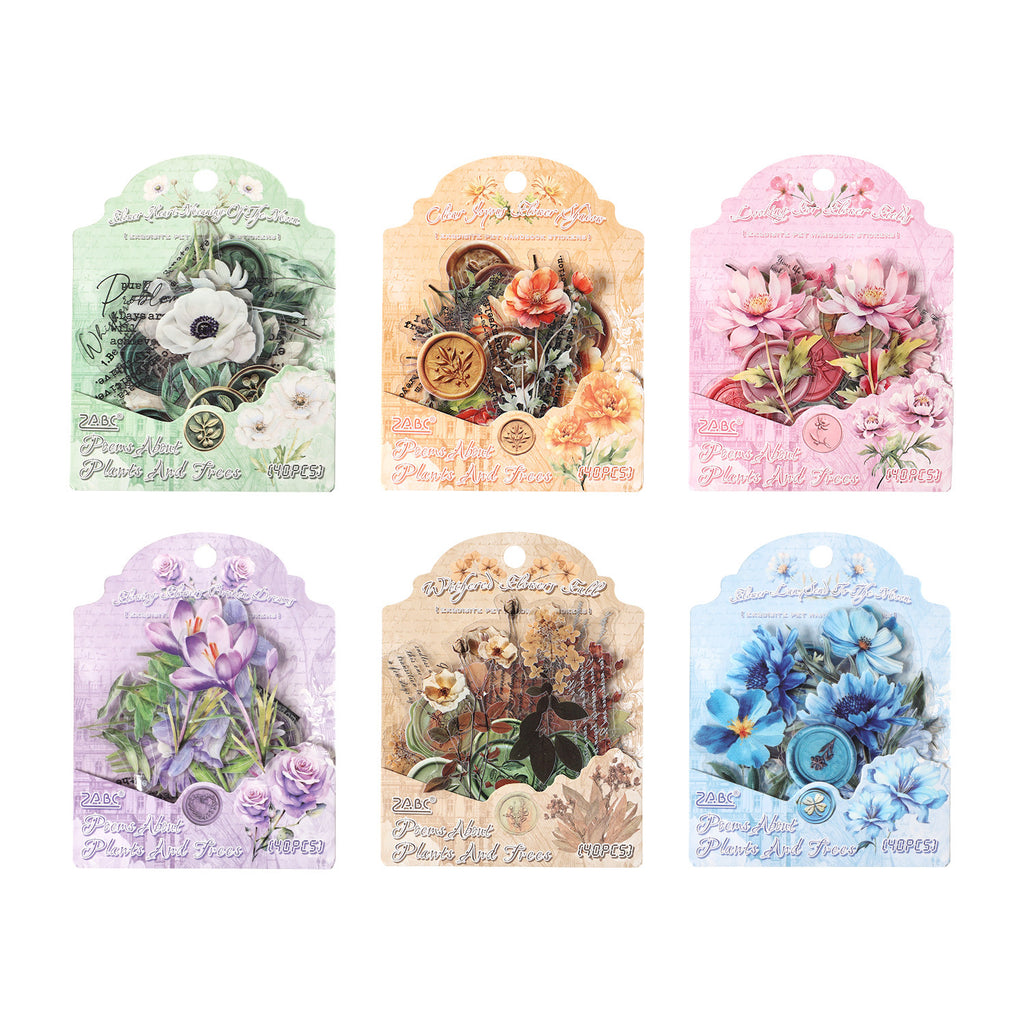 40 Pcs Watercolor Flower Seal PET Stickers CMSX