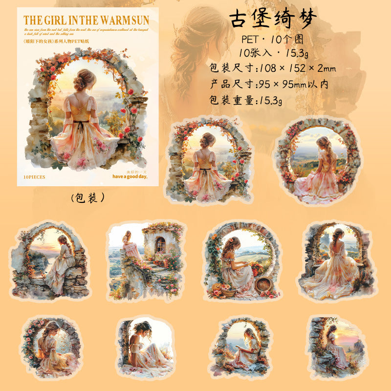10 Pcs Vintage Sunset Girl PET Stickers NYXSN