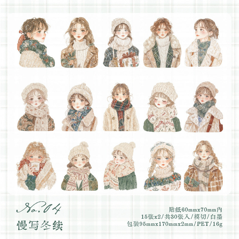 15 Pcs Winter Girl PET Stickers JBXD