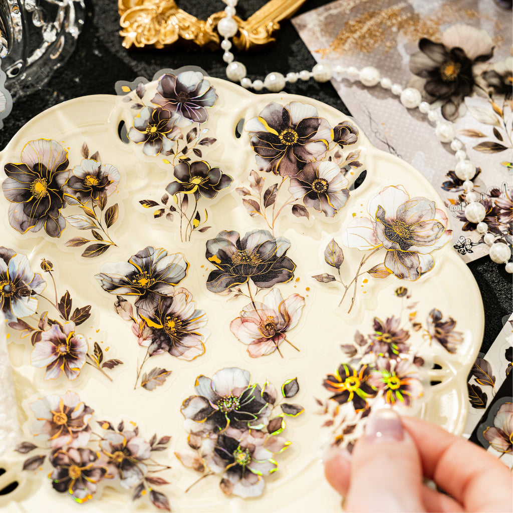 20 Pcs Glitter Flower PET Stickers FHZX