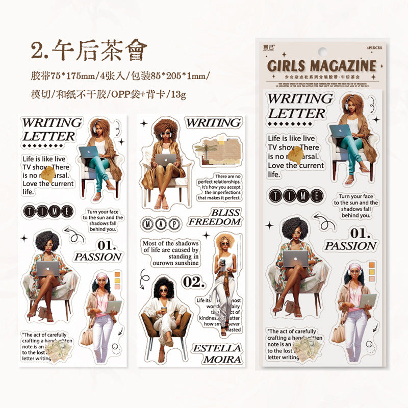 2 Pcs Magzine Girl Washi Stickers SNZZS