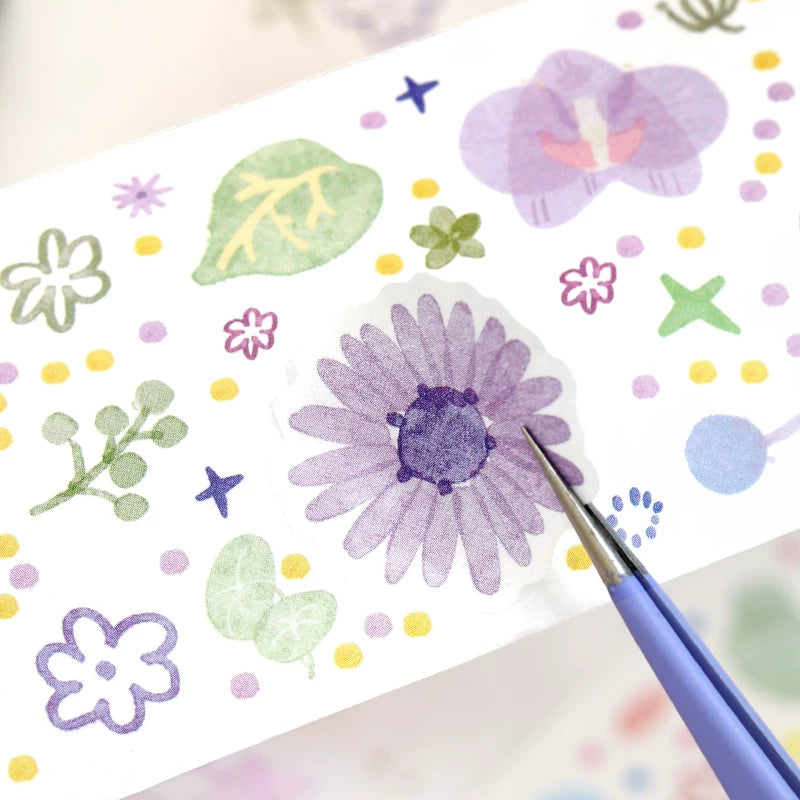 Pastel Watercolor Floral Die-Cut Washi Tape - Purple Flower