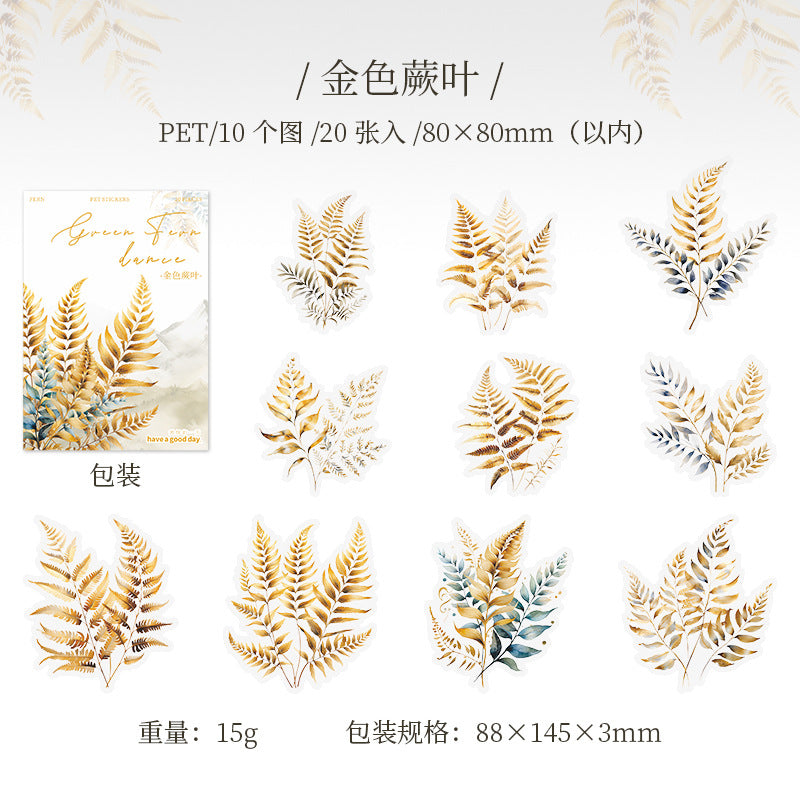 20 Pcs Ferns Theme PET Stickers LYJW