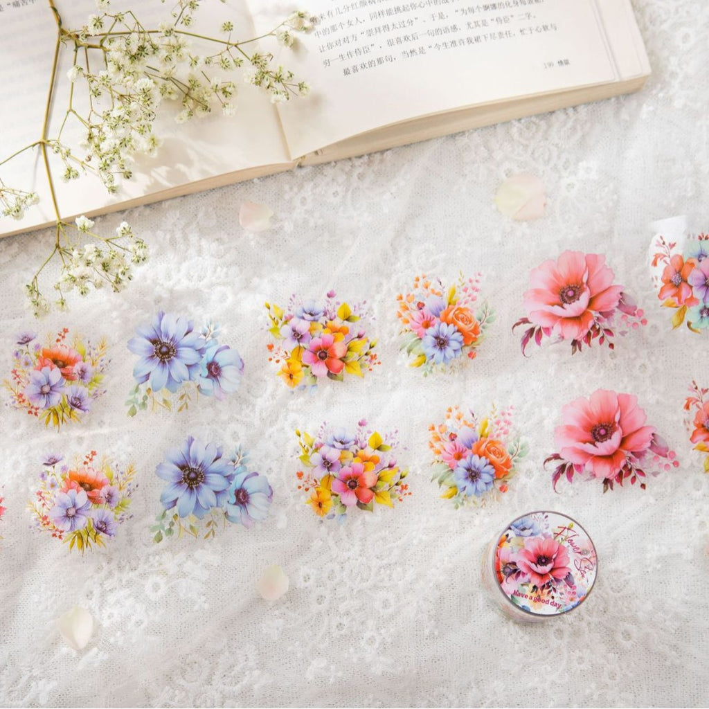 Romantic Watercolor Botanical Wreath Die-Cut PET Tape - Poppy