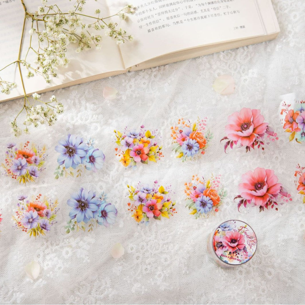 Romantic Watercolor Botanical Wreath Die-Cut PET Tape - Poppy
