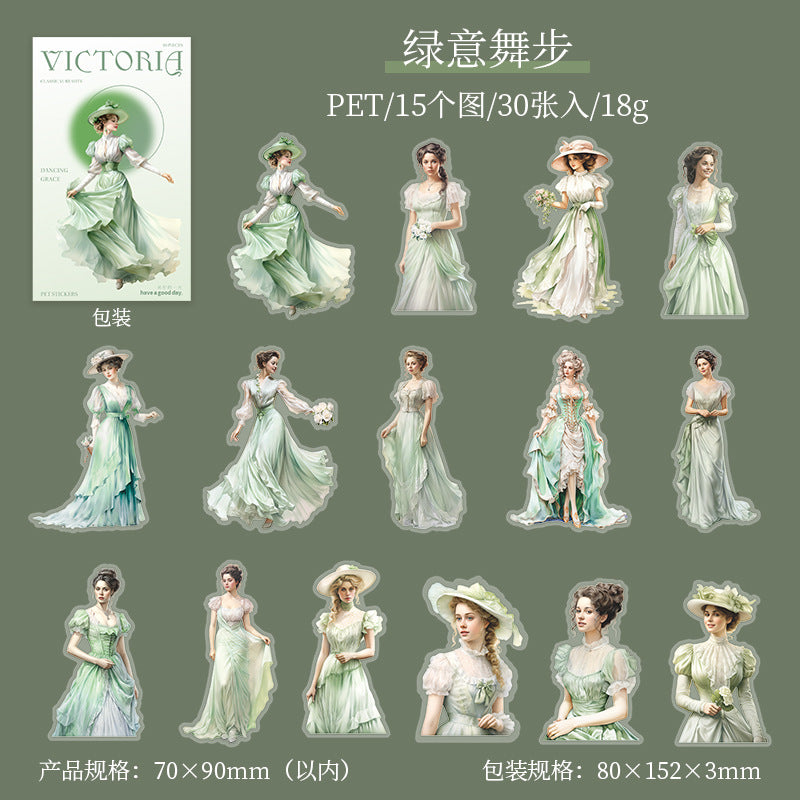 30 Pcs PET Vintage Lady Stickers GDJR