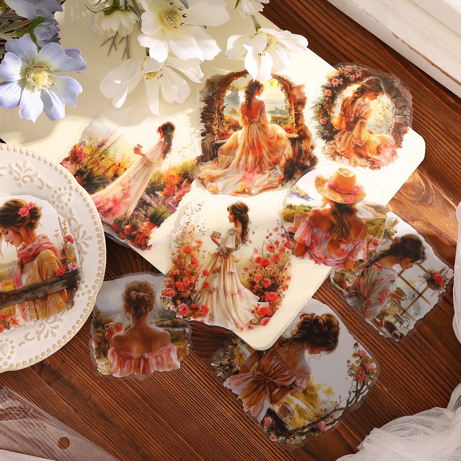 10 Pcs Vintage Sunset Girl PET Stickers NYXSN