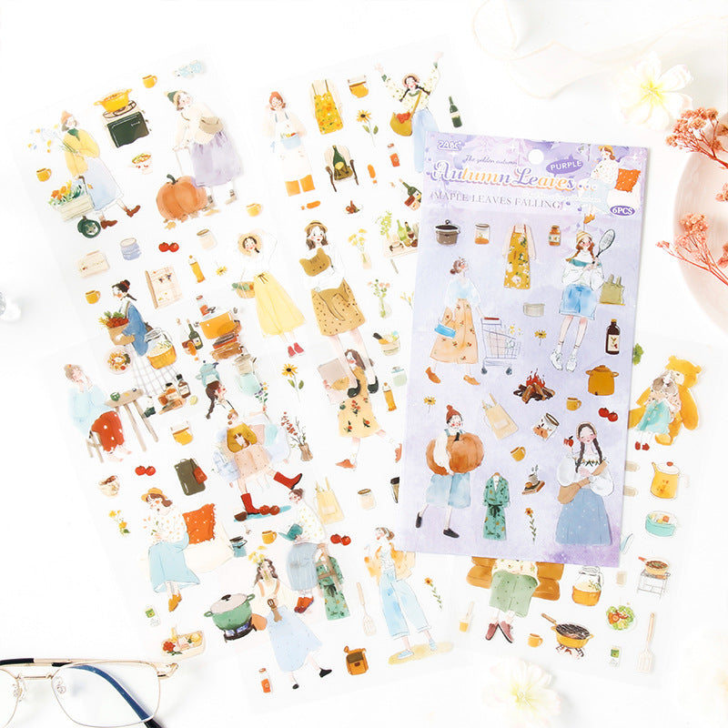 6 Sheets Seasonal Girl PET Stickers BFSG