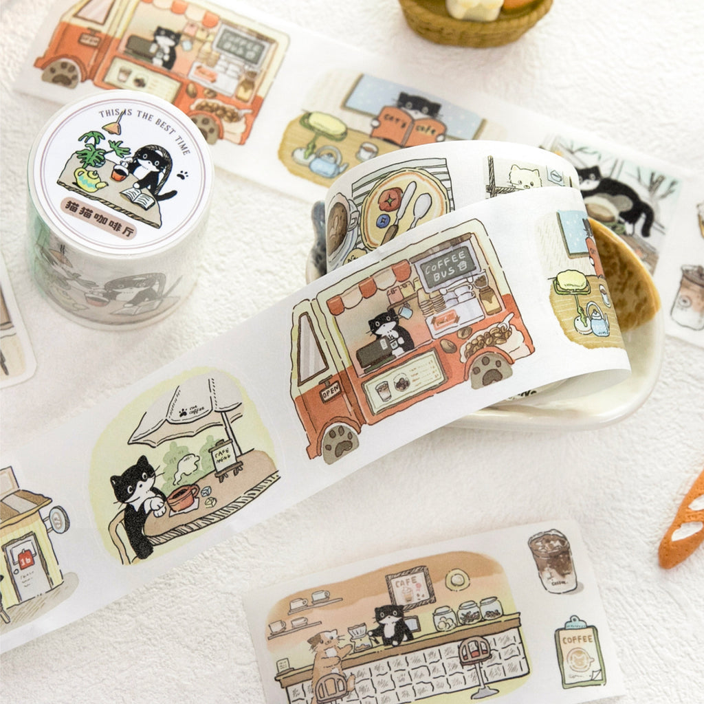 1 Roll Cat Coffee Shop Washi Stickers Tape MMKFT