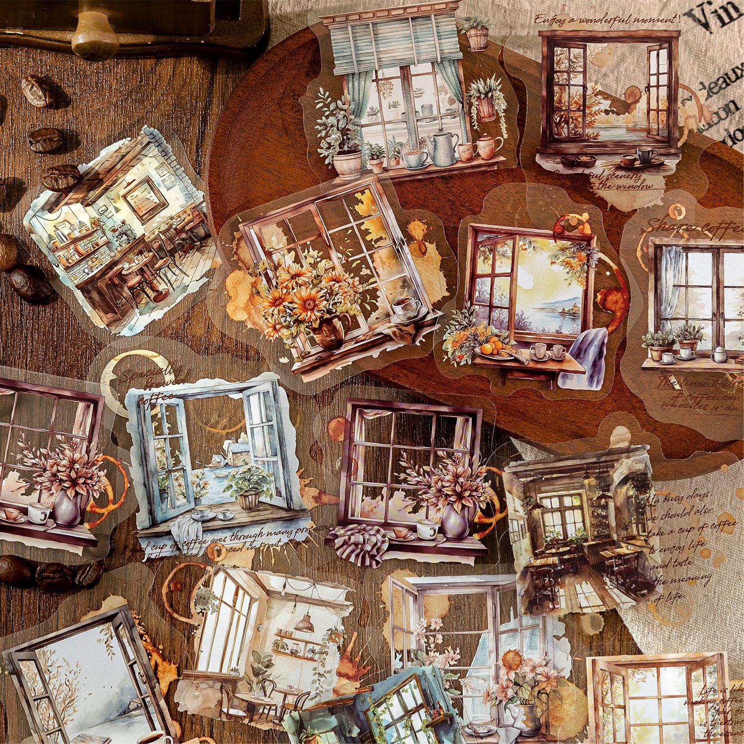 30 Pcs Coffee Theme PET Stickers YBKFSJ