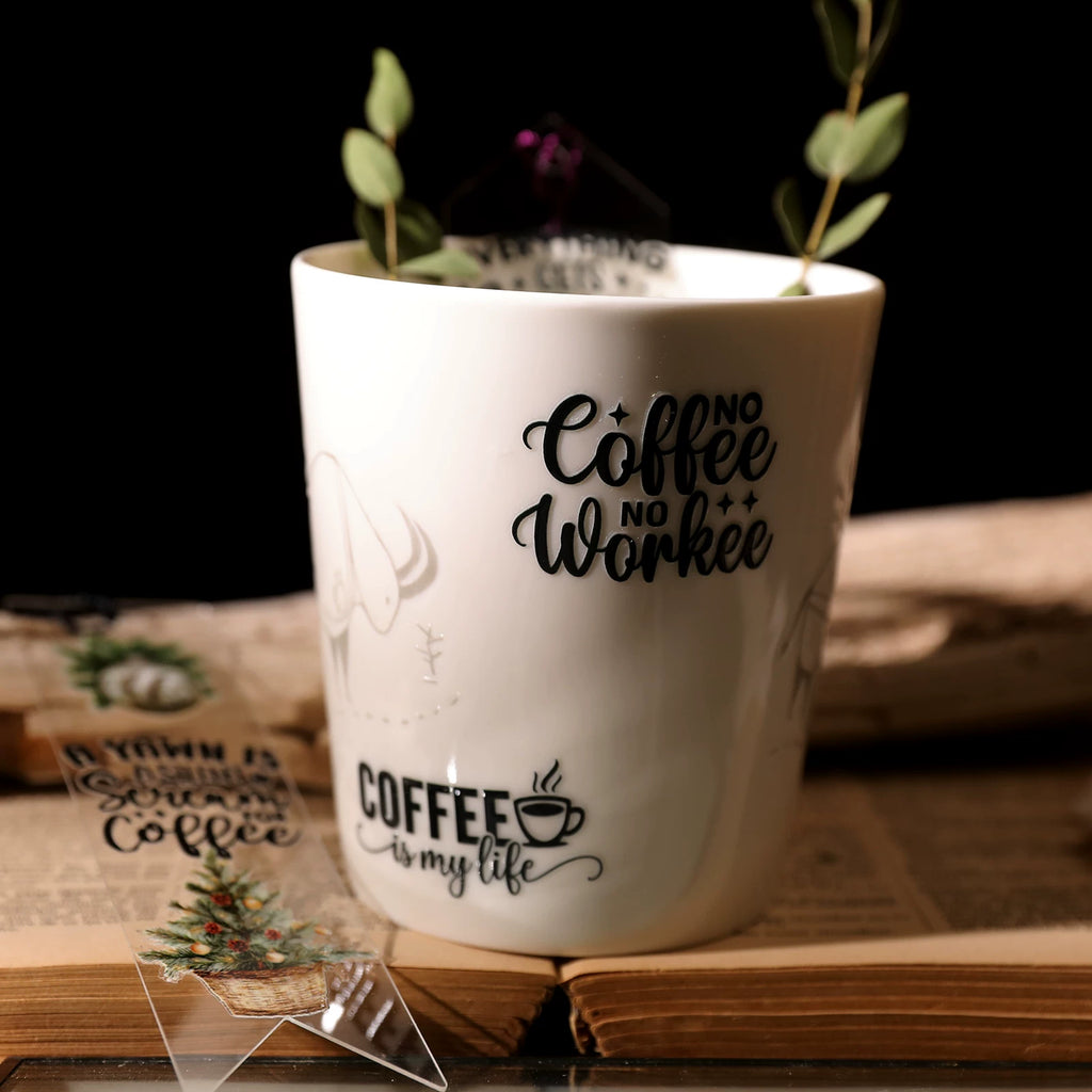 2 Sheets Waterproof Rub on Stickers - Coffee Words