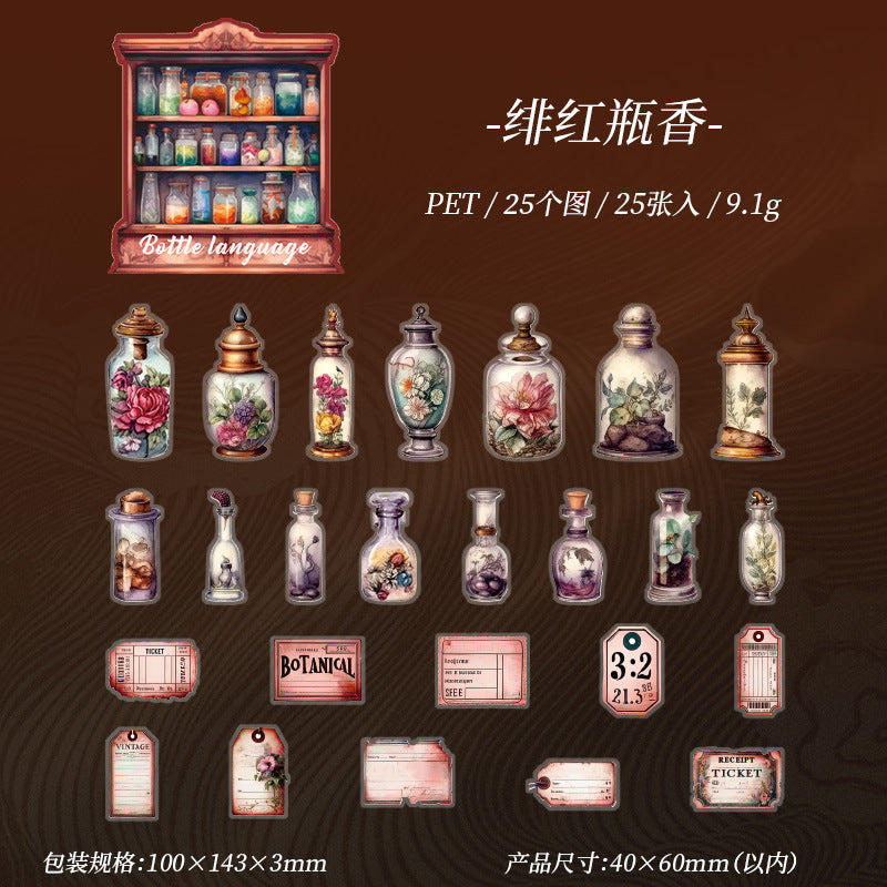 25 Pcs Vintage Bottle PET Stickers XPXY