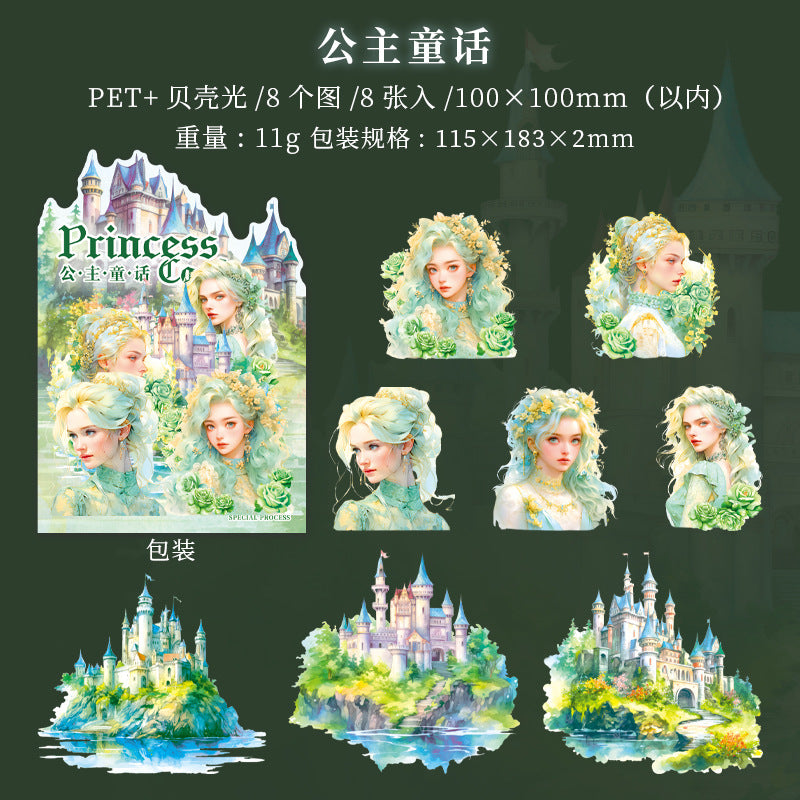8 Pcs Princess and Castle PET Stickers GZCB