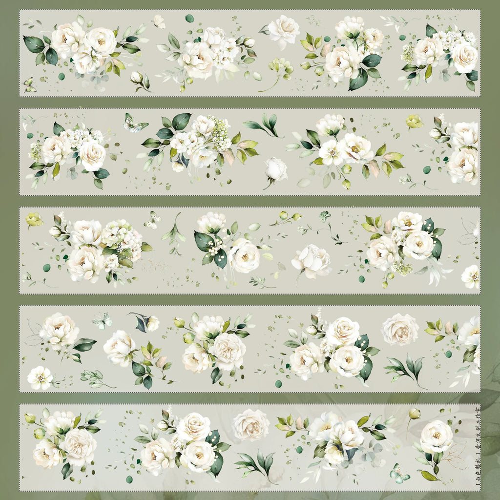 Floral Decorative Tape Rolls- White Hymn