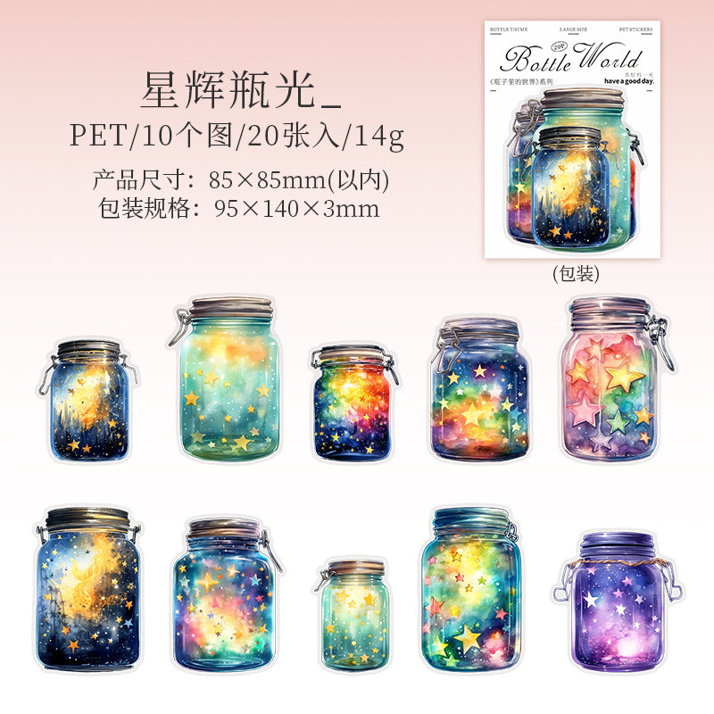 20 Pcs World in Bottle PET Stickers PZLDSJ