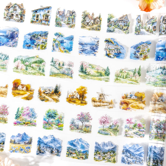 1 Roll Seasonal Wild Landscape PET Stickers Tape SJYY