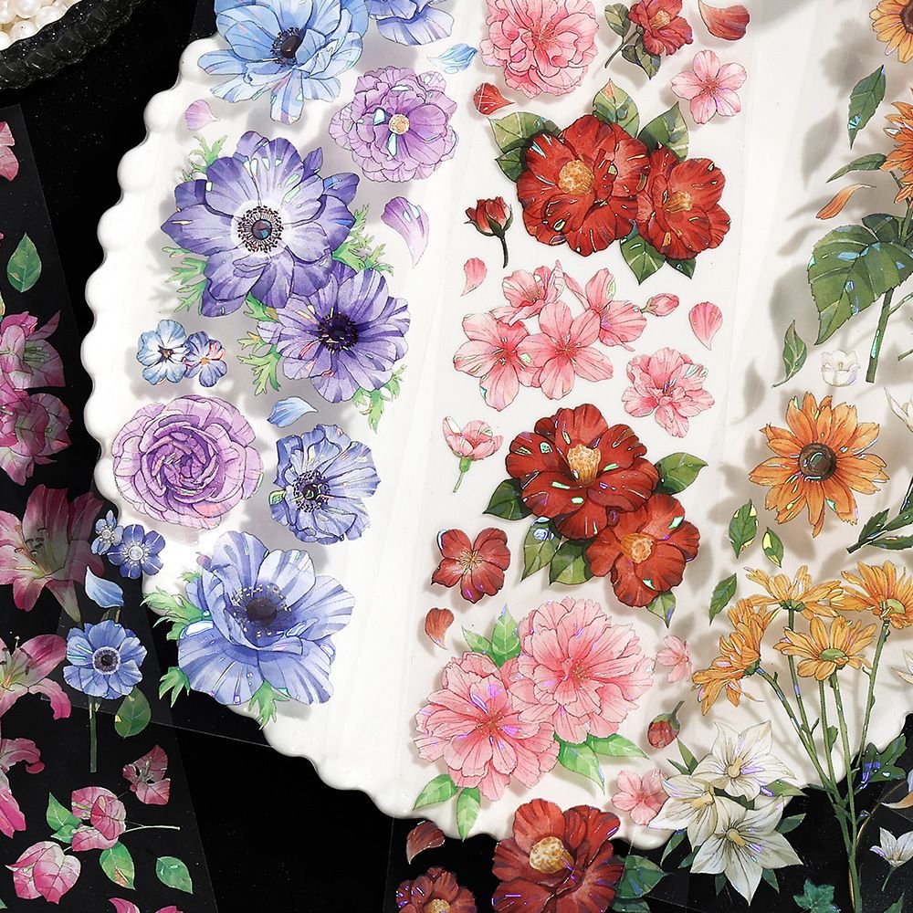 3 Pcs Flowers PET Stickers SYFH