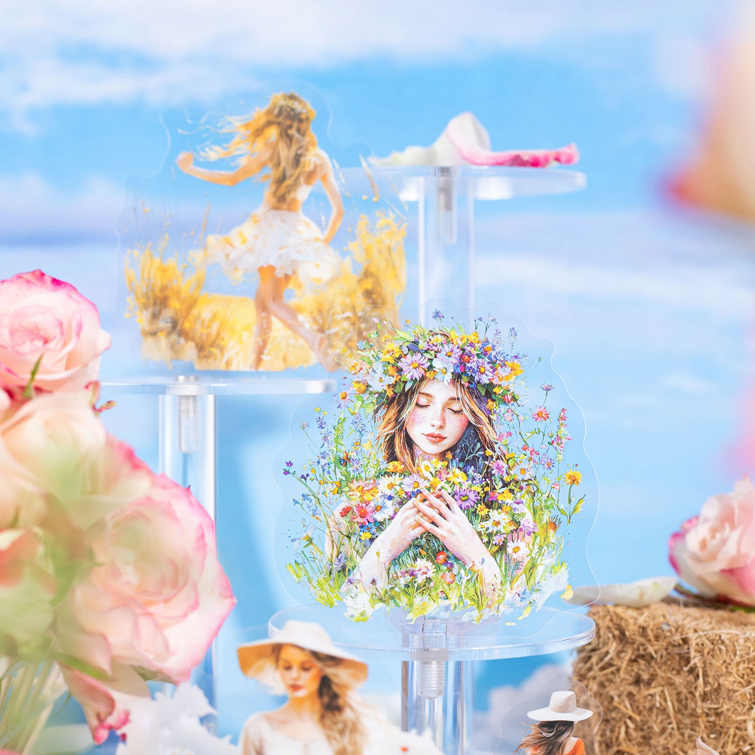 20 Pcs Flower Girl PET Stickers HTLDSN