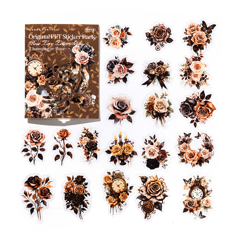 40 Pcs Vintage Rose Stickers MGQS