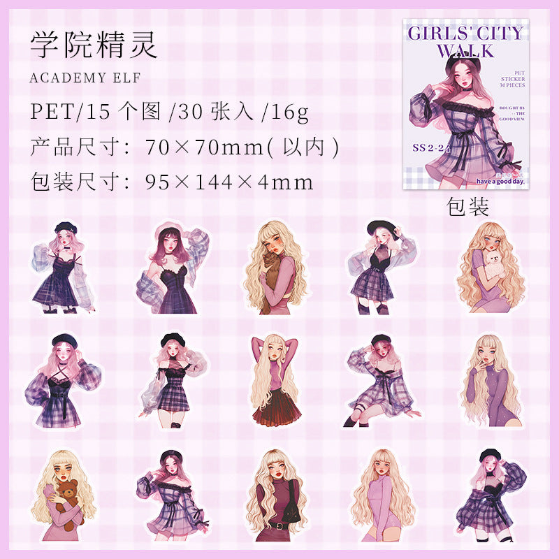 30 Pcs Fashion Girl PET Stickers SNDS