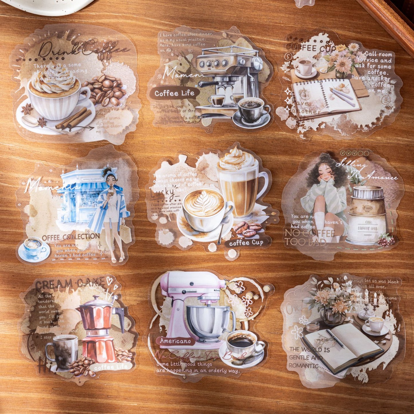 10 Pcs Coffee Themed PET Stickers JRYKF