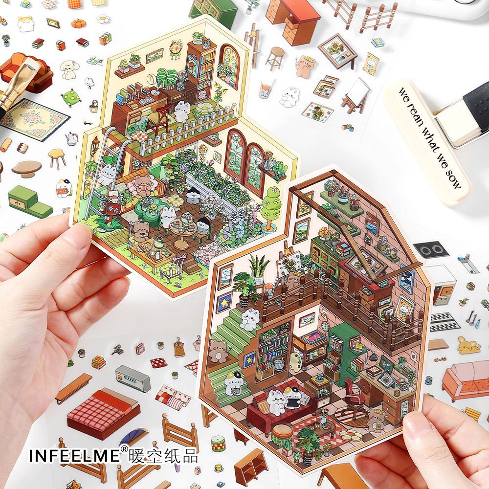 Diy 3D House PET Stickers Kit WDXW