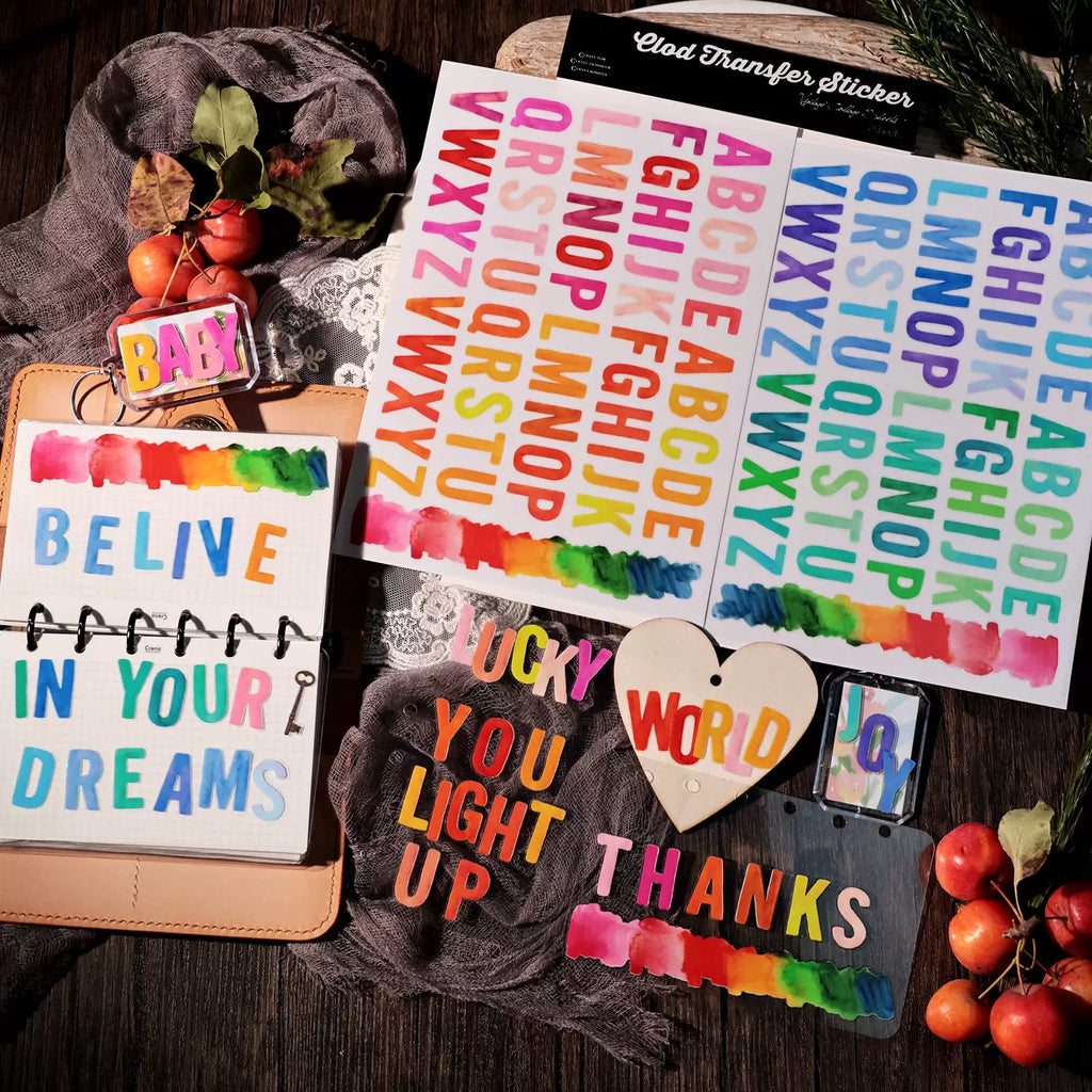 2 Sheets Waterproof Rub on Stickers - Alphabet Letter