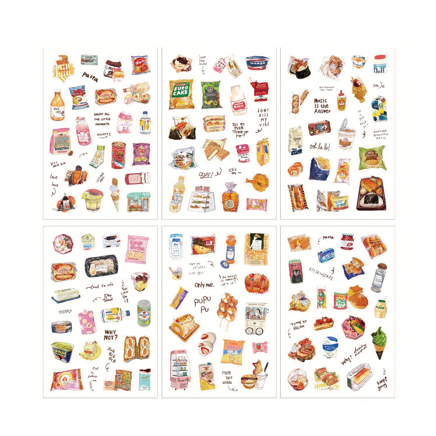 6 Pcs Everyday Journal PET Stickers - Snack