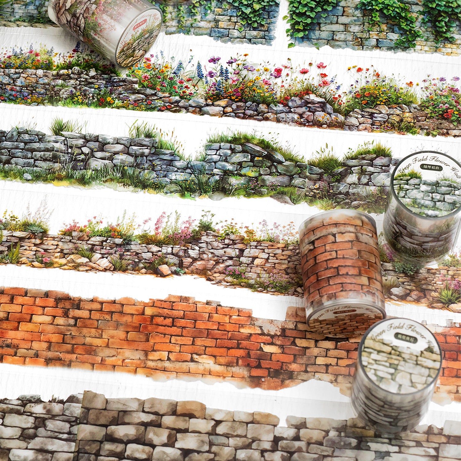 Vintage Watercolor Stone Wall Garden PET Tape