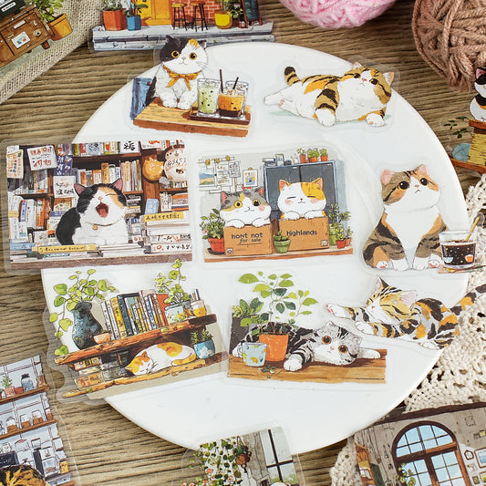 15 Pcs Cozy Cat PET Stickers MMRC