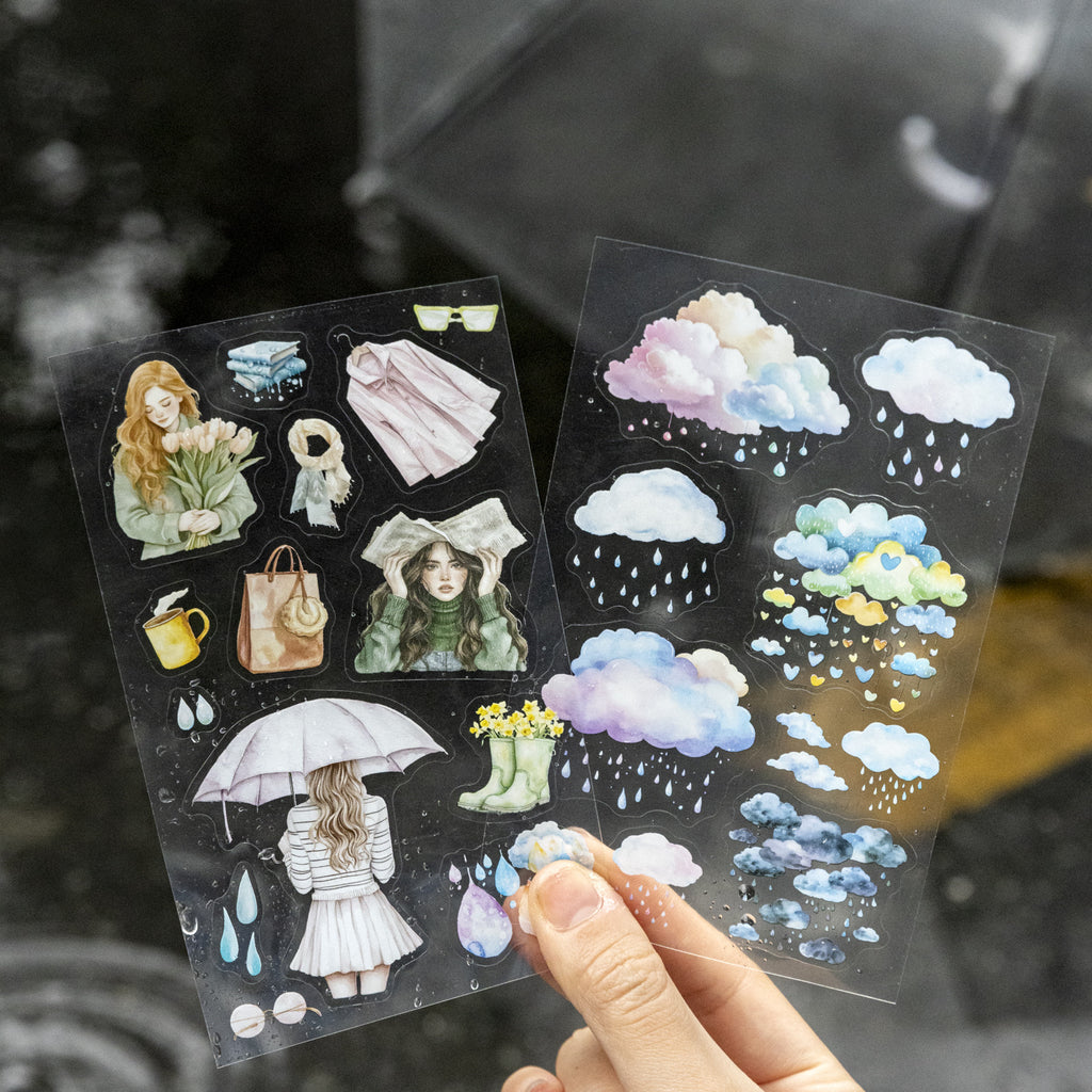 2 Sheets Rainny Theme PET Stickers YHQN