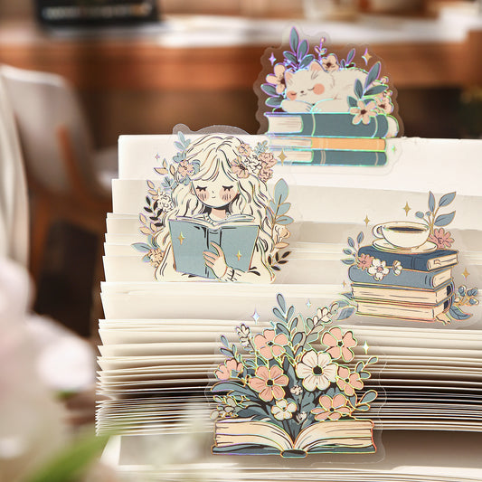10 Pcs Gold Foil Bookish PET Stickers SXZL