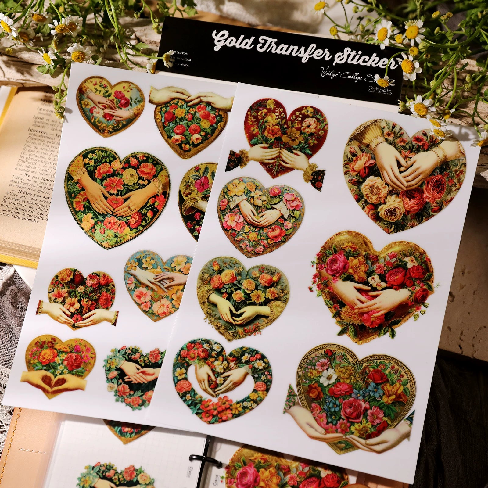 2 Sheets Waterproof Rub on Stickers - Palm Rose