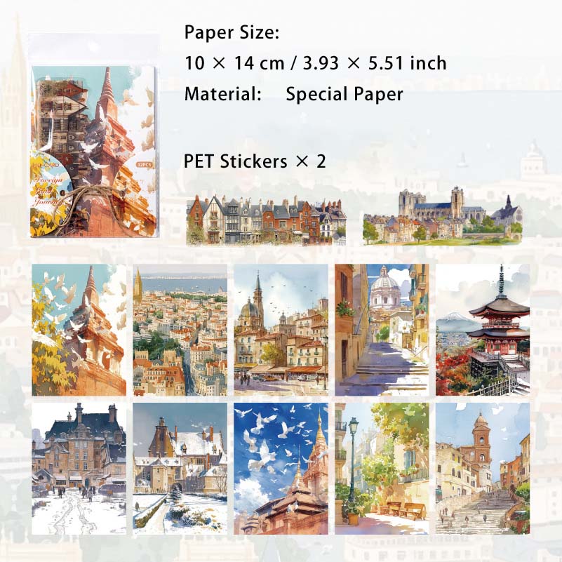 32 Pcs Travel Theme Scrapbook Paper XLZL
