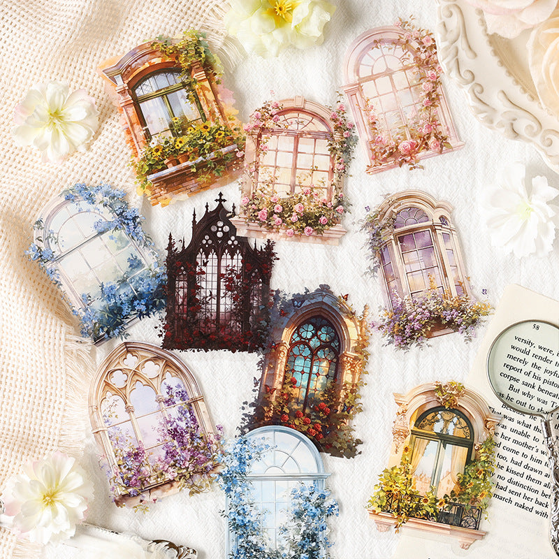 15 Pcs Flower Windows PET Stickers HCQM
