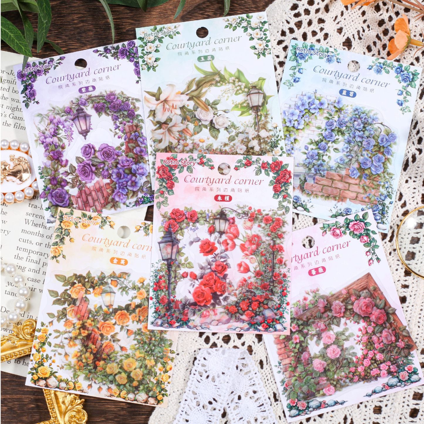 30 Pcs Floral Corner PET Stickers YJXL