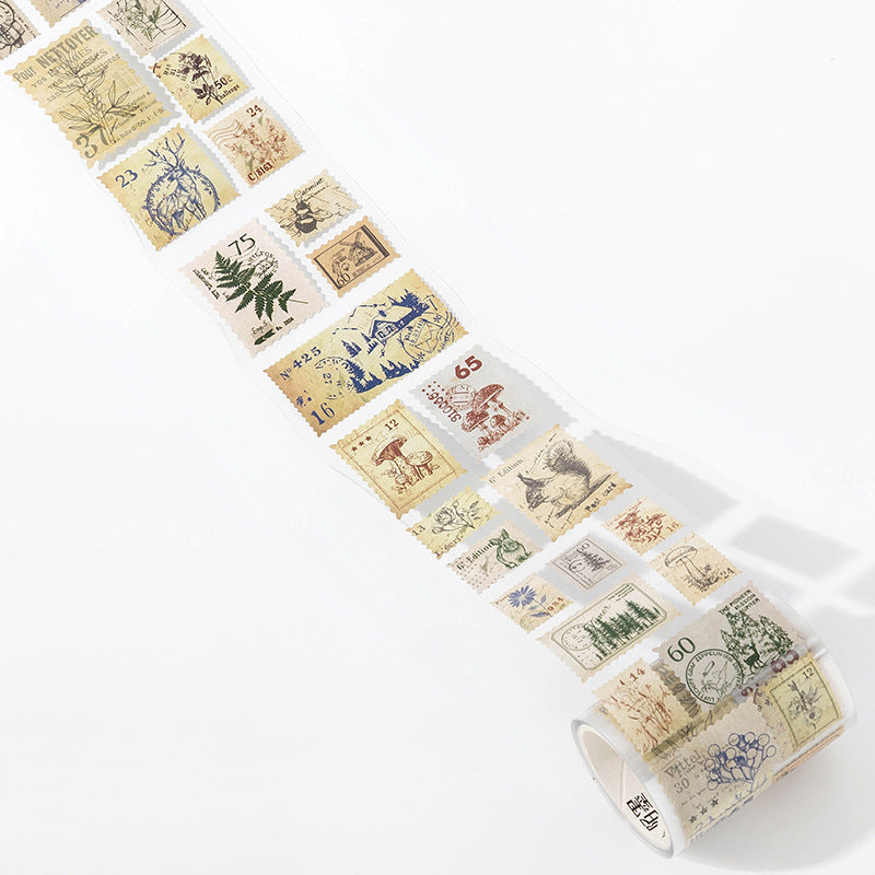 Vintage Philately Stamp PET Sticker Sheet Strip- Forest