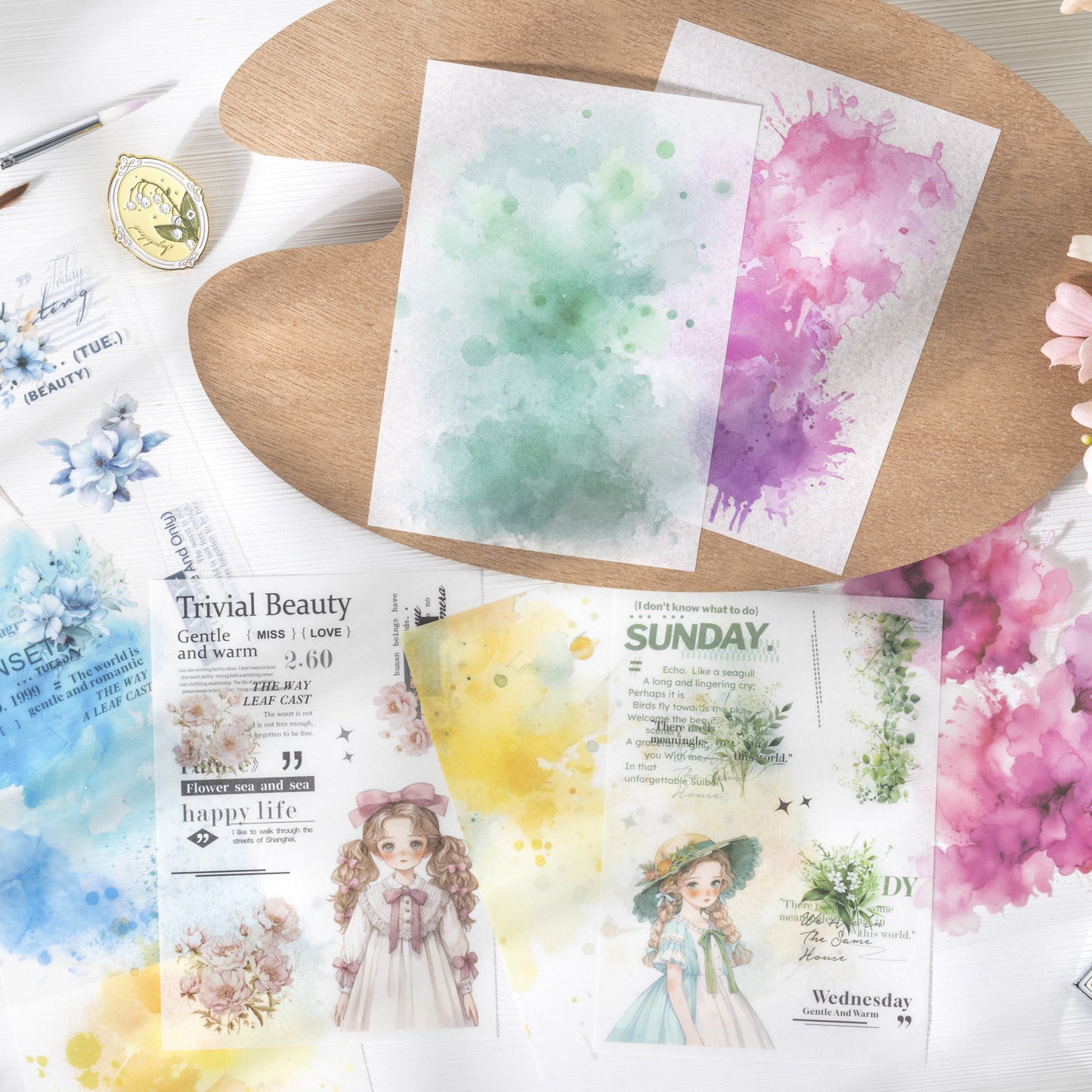 20 Sheets Flower Watercolor PET Stickers Book CMHY