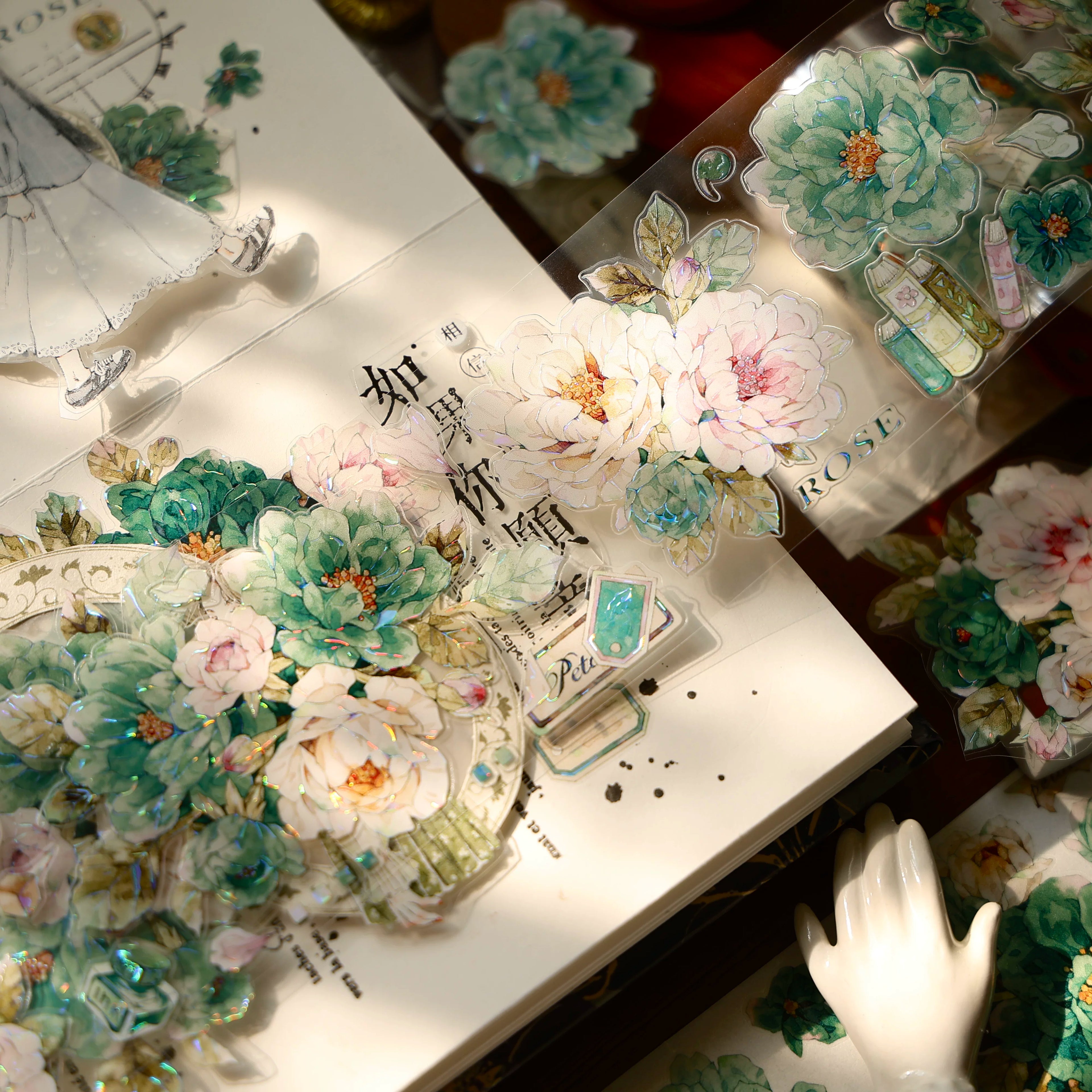 Floral Decorative Tape Rolls- Drawn Viridian