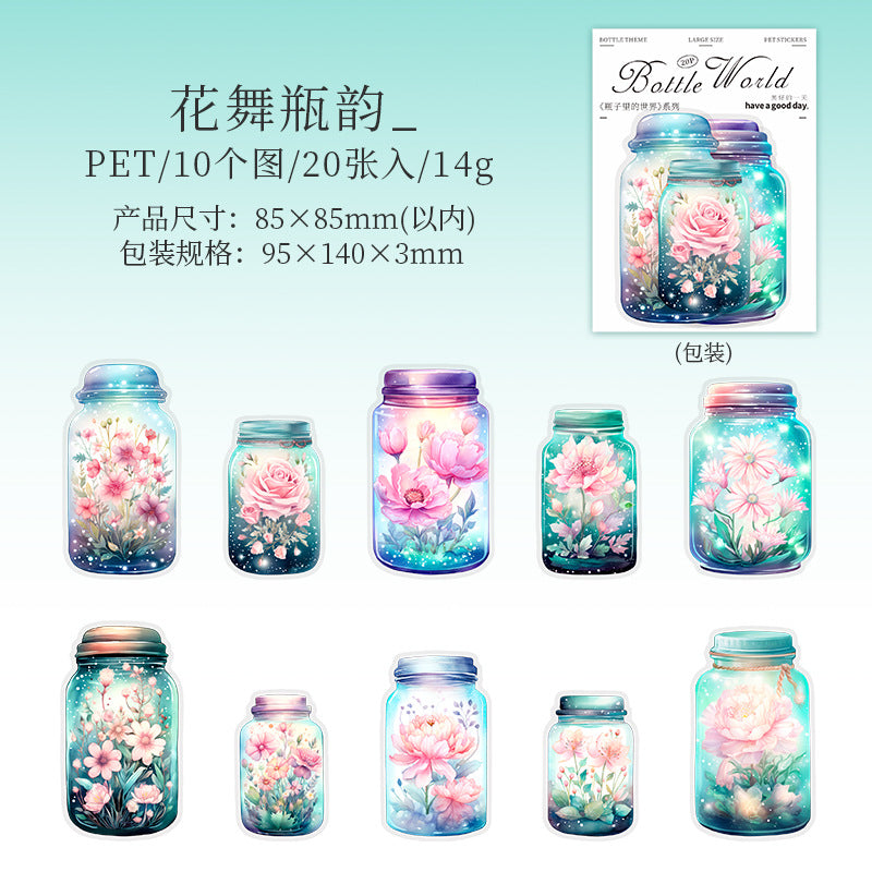 20 Pcs World in Bottle PET Stickers PZLDSJ