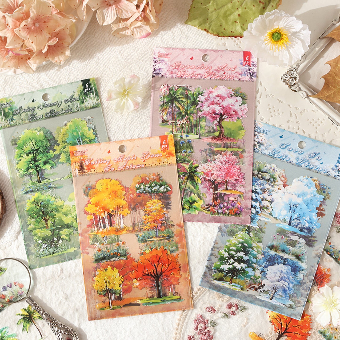 4 Sheets Seasonal Tree Stickers SJSJ