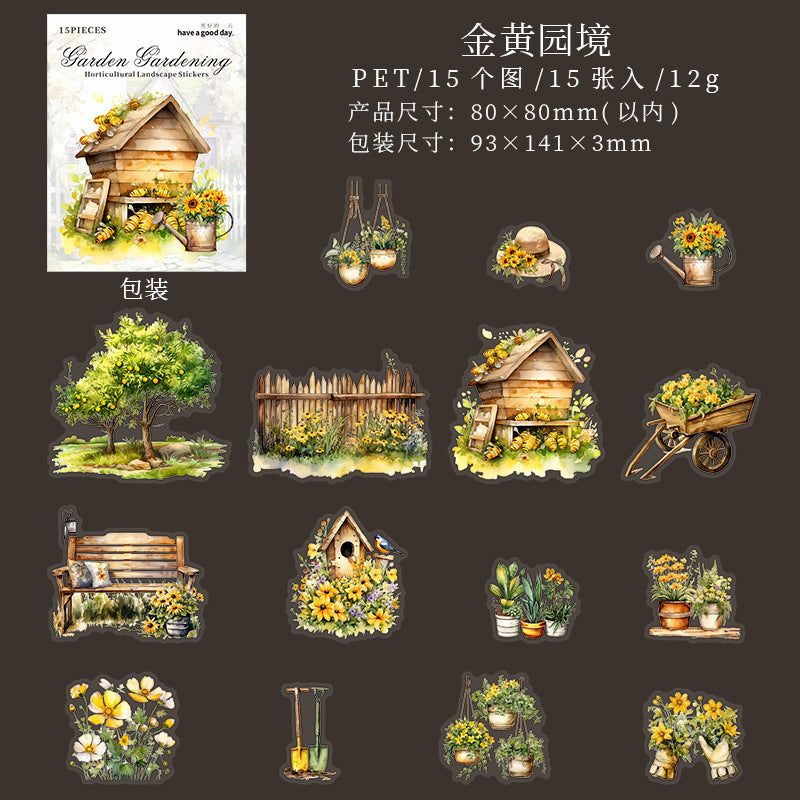 15 Pcs House Garden PET Stickers YYHF