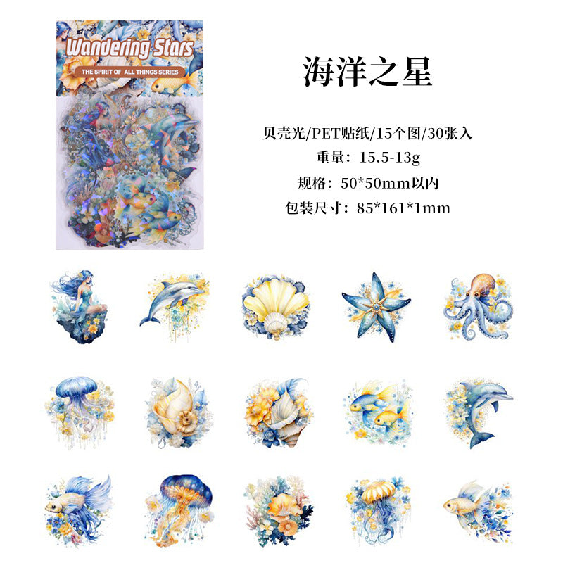 30 Pcs Sea Theme PET Stickers HYXC